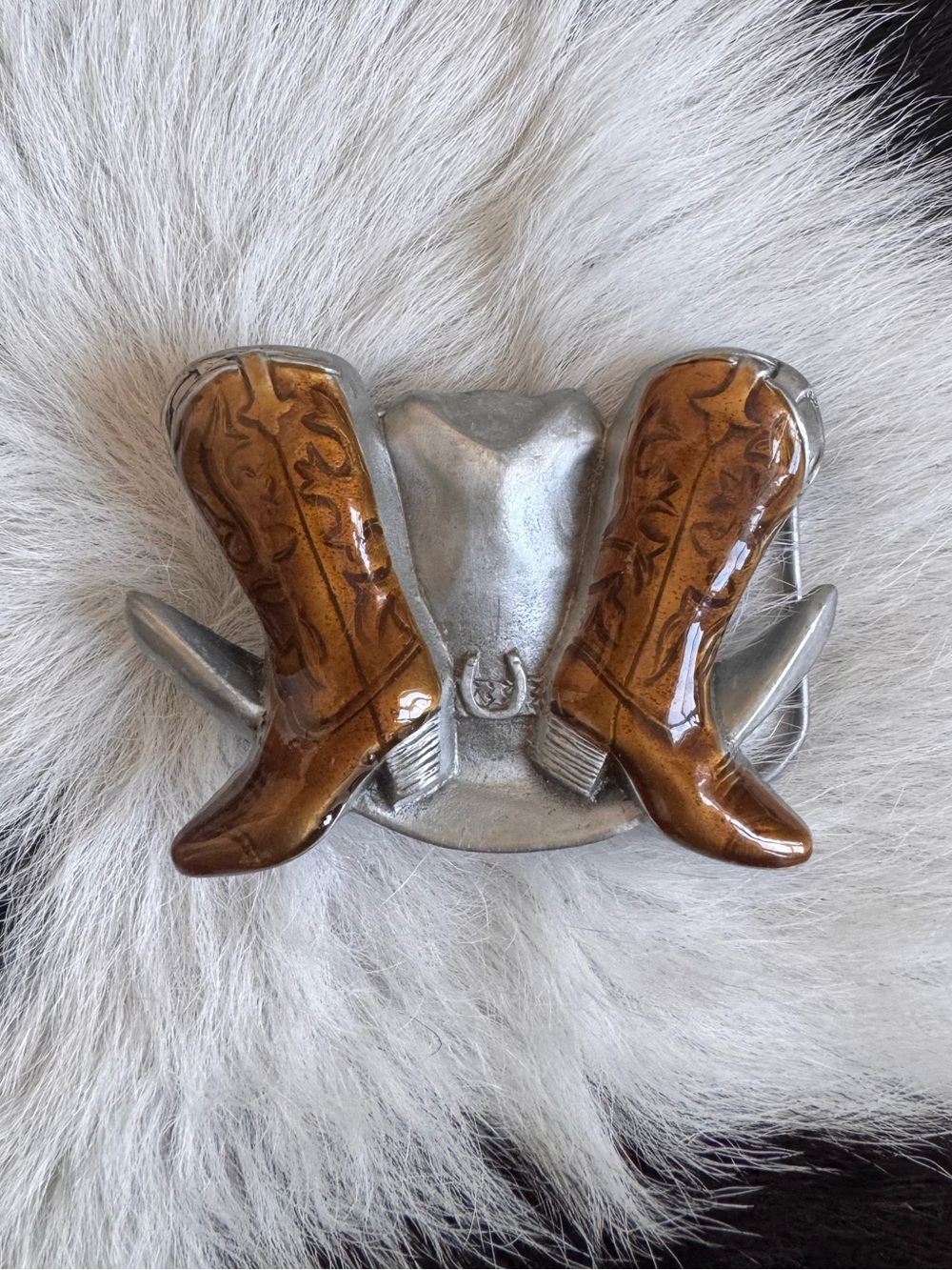 Vintage 1995 Western Cowboy Boot Belt Buckle - Brown/Silver